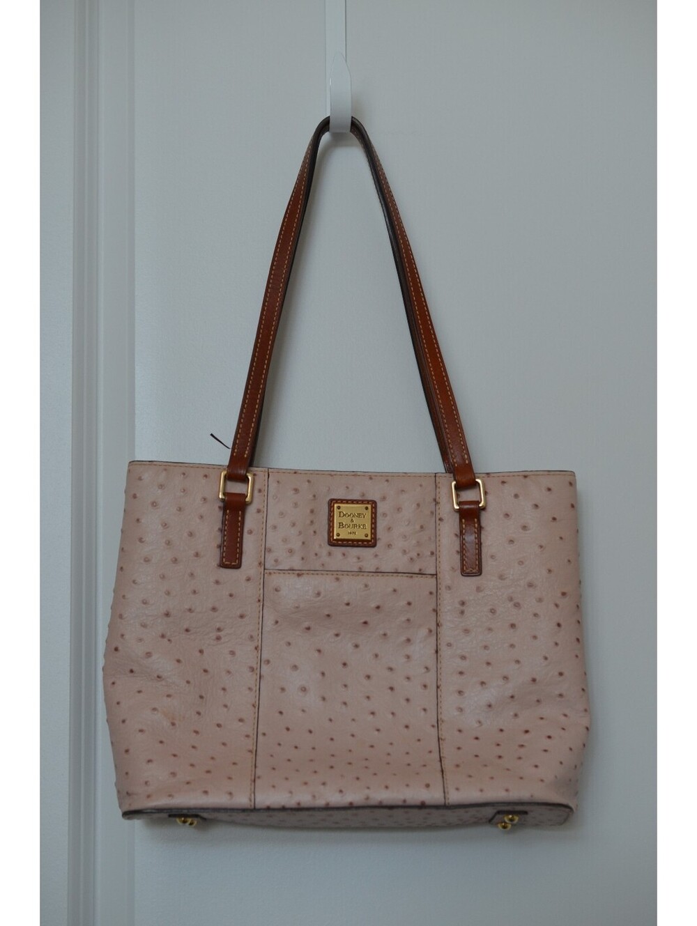 Dooney & Bourke Ostrich Embossed Leather Pink Tote Shopper Shoulder Bag